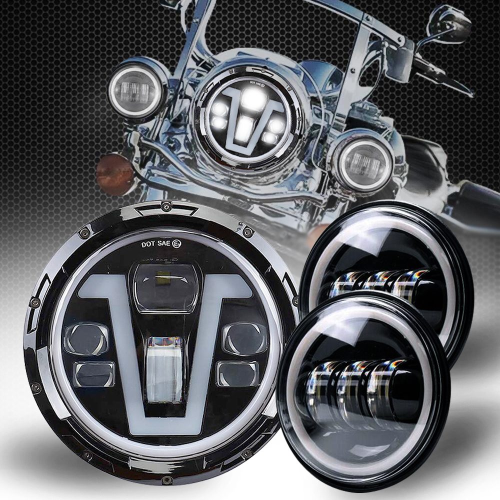 4.5" Passing Lights For Harley Chrome DOT 7" LED Projector Motorcycle Headlight
