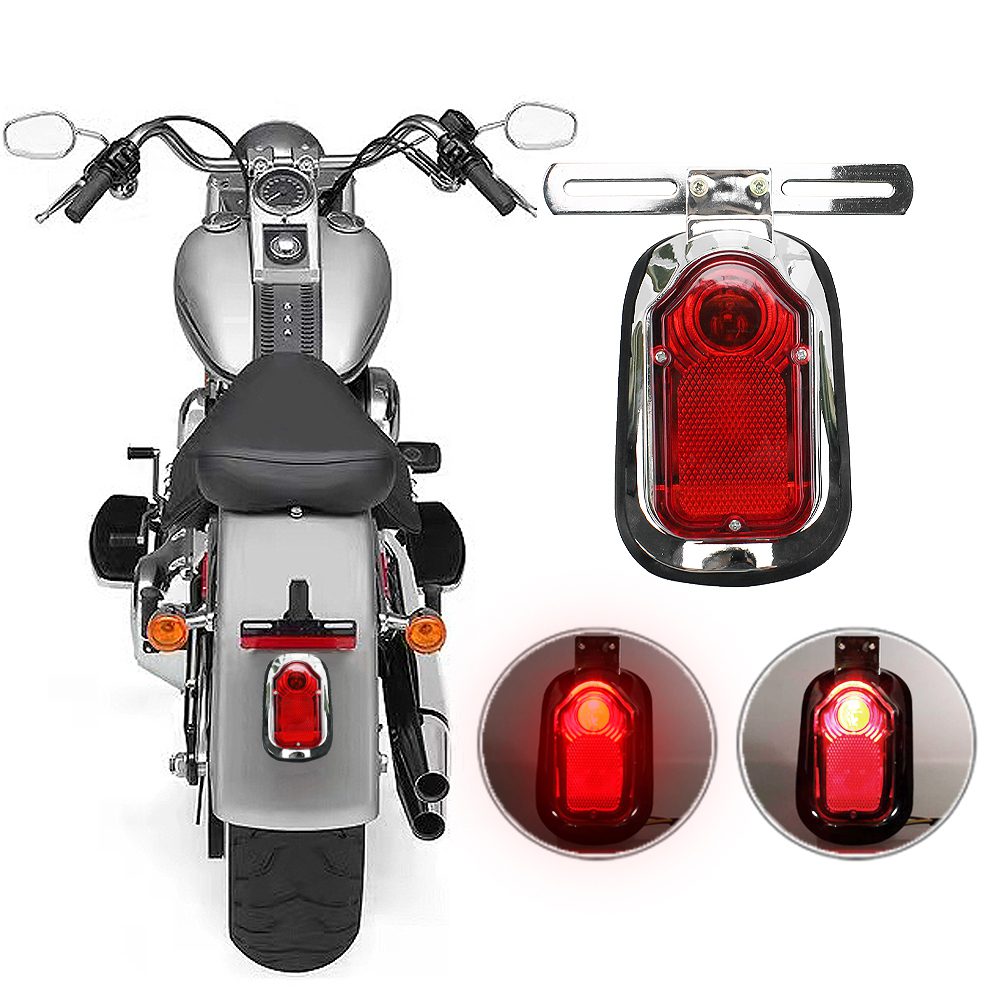 HTTMT XH3118B-B-CD Chrome Red Metal Skull Brake Tail Light Signal Compatible with Motorcycle Bike 