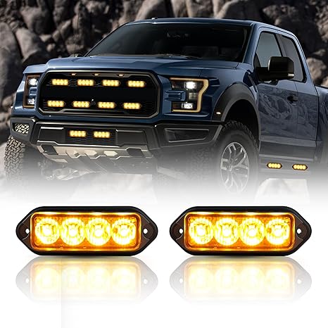 2 Pack Amber Strobe Light Grille Light Surface Mount Flashing Light LED Emergency Warning Light for Truck Vehicle Police Motorcycle Etc