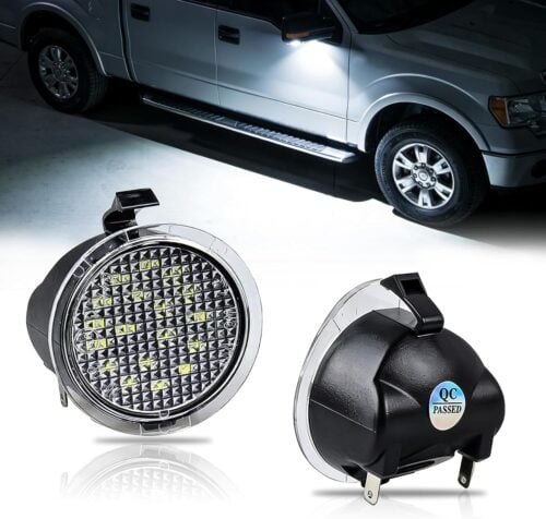 LED Side Mirror Puddle Lights Compatible for F-150 Expedition Explorer Edge Flex Fusion Taurus X, 6000K White, Pack of 2