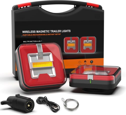 Wireless Magnetic LED Trailer Lights For Towing Trucks Trailers Boats RVs | Portable Wireless Trailer Light Kit, Rechargeable Tow Tail Lights, Utility Trailer Lights, USB-C Fast Charge, IP65 Waterproof